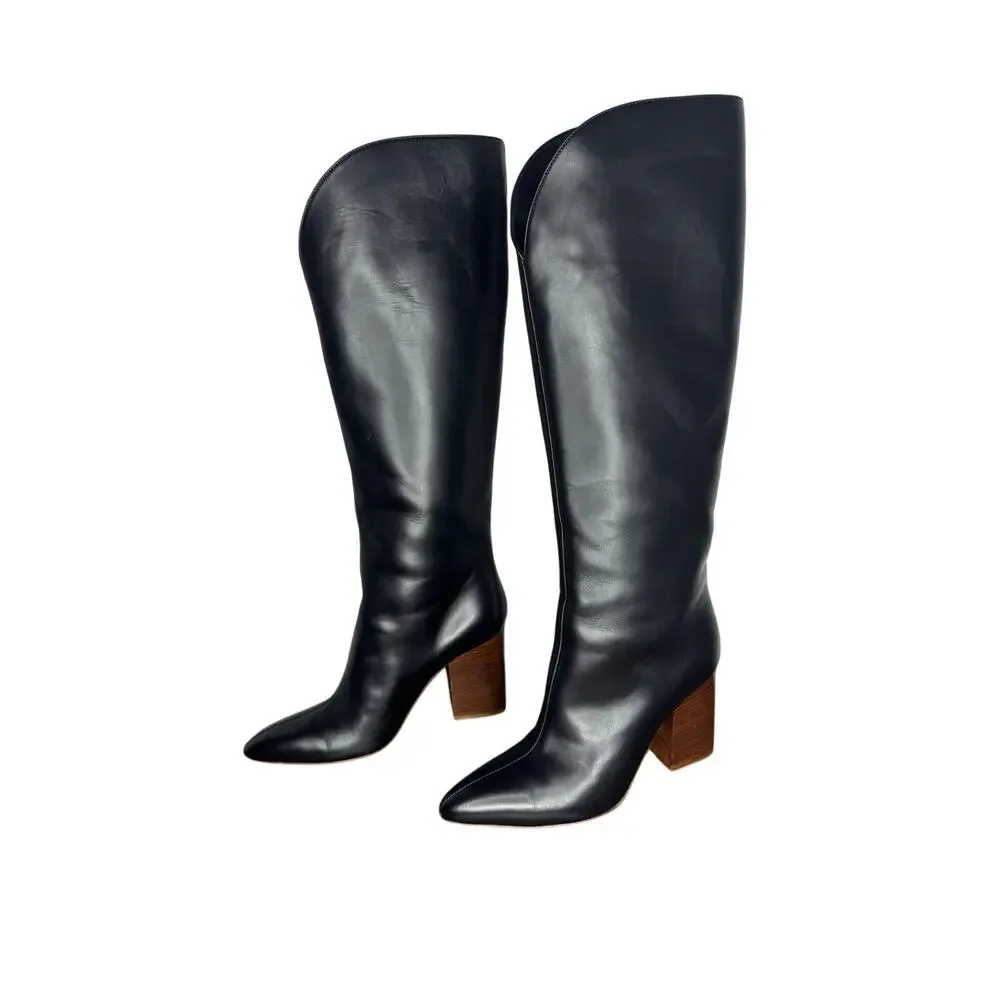 Gabriela Hearst Black Cora Calfskin Leather Knee-High Boots EU 37 Riding Style - Picture 3 of 11